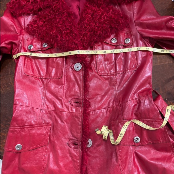 Vintage Berto Lucci Creazione  Fur Trimmed Red Leather Jacket - Picture 15 of 16